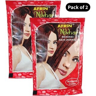                       Afrin Nikhar Burgundy Coloured Hair Mehandi For Unisex - Pack Of 2 (45g)                                              