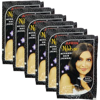                       Afrin Nikhar Mehandi Henna Black Colour Hair - 45g (Pack Of 6)                                              