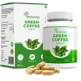                       Herbal max Green Coffee Bean Extract Pure (50 GCA) 800 Mg 60 Capsules 100 Natural Weight Loss Supplement                                              