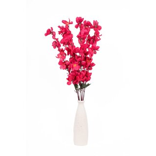                       Eikaebana Flower Shop  Artificial Flowers for Home Decor, Cherry Blossom Bunch (7 Heads, Red)  Set of 2 (Without Pot)                                              