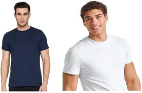 Cotton Half Sleeve Round Neck T-Shirt for Men and Women - 1 Nevy Blue 1 White