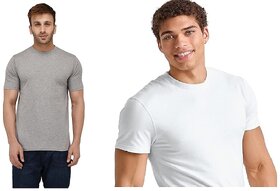 Cotton Half Sleeve Round Neck T-Shirt for Men and Women - 1 Grey 1 White