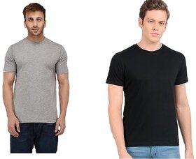 Cotton Half Sleeve Round Neck T-Shirt for Men and Women - 1 Grey 1 Black
