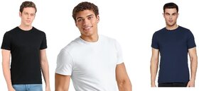 Cotton Half Sleeve Round Neck T-Shirt for Men and Women - set of 3 White Black and Nevy Blue