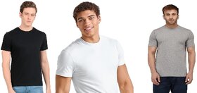 Cotton Half Sleeve Round Neck T-Shirt for Men and Women - set of 3 White Black and Grey