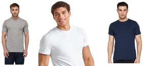 Cotton Half Sleeve Round Neck T-Shirt for Men and Women - set of 3 White Nevy Blue and Grey