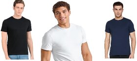 Cotton Half Sleeve Round Neck T-Shirt for Men and Women - set of 3 White Nevy Blue and Black