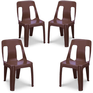                      Maharaja Bahubali Plastic Chairs  Armless (Brown, Set of 4, Pre-Assembled)                                              