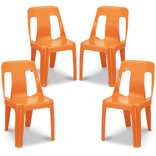                       Maharaja Bahubali Plastic Chairs  Armless (Orange, Set of 4, Pre-Assembled)                                              