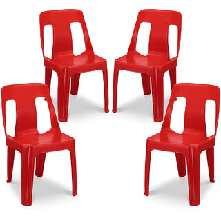                       Maharaja Bahubali Plastic Chairs  Armless (Red, Set of 4, Pre-Assembled)                                              