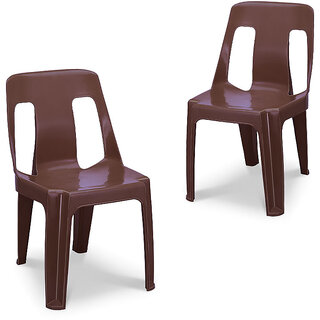                       Maharaja Bahubali Plastic Chairs  Armless (Brown, Set of 2, Pre-Assembled)                                              