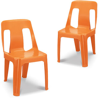                       Maharaja Bahubali Plastic Chairs  Armless (Orange, Set of 2, Pre-Assembled)                                              