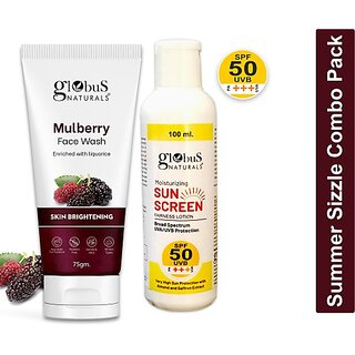                       Globus Naturals Summer Sizzle Set - Sunscreen Lotion SPF 50++ 100ml & Mulberry Face Wash 75 gm                                              