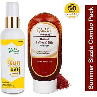                       Globus Remedies Summer Sizzle Set-Sunscreen SPF 50++ 100ml & Saffron Milk Face Wash 100ml (2 Items in the set)                                              