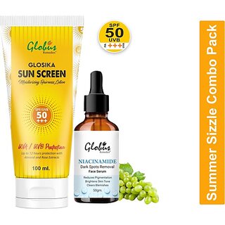 Globus Remedies Summer Sizzle Set - Glosika Sunscreen Lotion SPF 50++ 100 ml Niacinamide Face Serum 50 ml (2 Items in the set) Globus Remedies Summer Sizzle Set - Glosika Sunscreen Lotion SPF 50++ 100 ml Niacinamide Face Serum 50 ml (2 Items in the set)