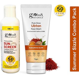 Globus Naturals Summer Sizzle Set - Sunscreen Lotion SPF 50++ 100ml & Ubtan Face Wash 75 gm Globus Naturals Summer Sizzle Set - Sunscreen Lotion SPF 50++ 100ml & Ubtan Face Wash 75 gm