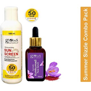 Globus Naturals Summer Sizzle Set - Sunscreen Lotion SPF 50++ 100 ml Kumkumadi Face Serum 50 ml (2 Items in the set) Globus Naturals Summer Sizzle Set - Sunscreen Lotion SPF 50++ 100 ml Kumkumadi Face Serum 50 ml (2 Items in the set)