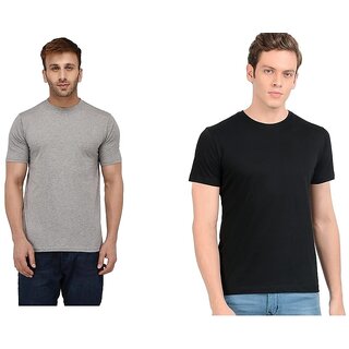                       Cotton Half Sleeve Round Neck T-Shirt for Men and Women - 1 Grey 1 Black                                              