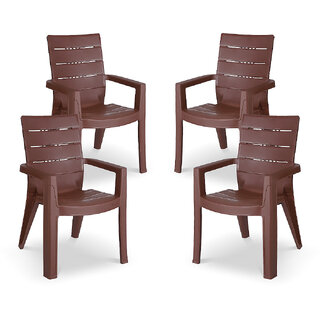                       MAHARAJA Crown Plastic Chair for Home (Brown, Set of 4, Pre-Assembled)                                              