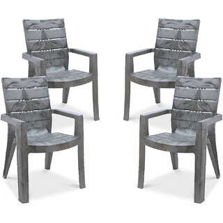                       Maharaja Crown Plastic Chair for Home (Silver, Set of 4, Pre-Assembled)                                              