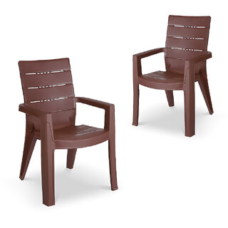                       Maharaja Crown Plastic Chair for Home, Office (Brown Set of 2, Pre-Assembled)                                              