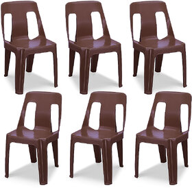 Maharaja Bahubali Plastic Chairs  Armless (Brown, Set of 6, Pre-Assembled)