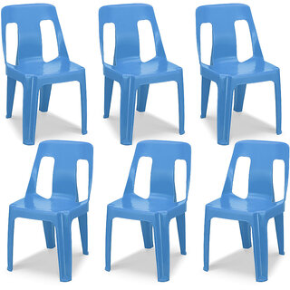                       Maharaja Bahubali Plastic Chairs  Armless (Blue, Set of 6, Pre-Assembled)                                              