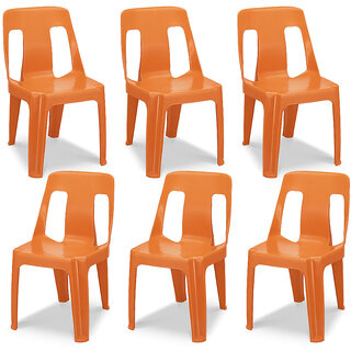                       Maharaja Bahubali Plastic Chairs  Armless (Orange, Set of 6, Pre-Assembled)                                              
