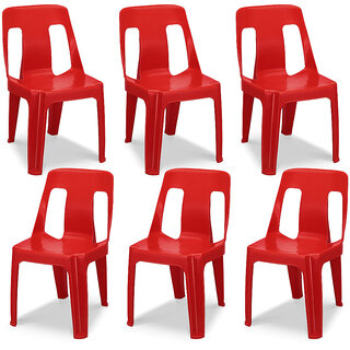                       Maharaja Bahubali Plastic Chairs  Armless (Red, Set of 6, Pre-Assembled)                                              