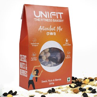                       Unifit 7 in 1 Antioxidant Mix of Seeds, Nuts  Berries  Healthy Breakfast  Enriched With Fiber  MUFA  PUFA  200g                                              