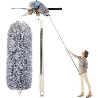 Microfiber Telescoping Duster, 100 Extendable, Scratch-Resistant Cover, Stainless Steel Pole, Detachable Bendable Head