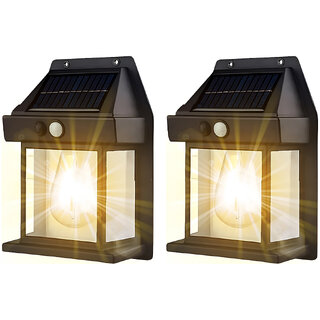                       Solar Wall Lights Outdoor, Wireless Dusk to Dawn Porch Lights Fixture, Solar Lantern with 3 Modes  Motion Sensor, 2 Pcs                                              