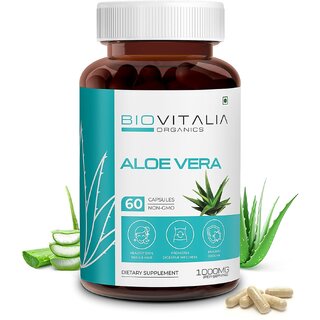                       BIOVITALIA Organics Aloevera Capsules for Healthy Skin, Nails  Hair  Promotes Digestive Wellness.(60 Capsules)                                              