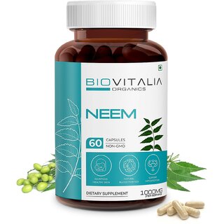                       BIOVITALIA Organics Neem Capsules For Maintains Healthy Skin Support Detoxification Natural Blood Purifier.60 Caps                                              