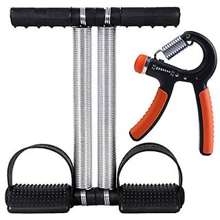 SRYFIT Double Spring Tummy Trimmer with Adjustable Hand Gripper Combo for Men/Women (Black And Orange).