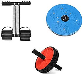 GJSHOP Tummy Twister for Ab Exercise Fat Burning and Weight Loss And Double Spring Tummy Trimmer with Ab Roller Dual-Wheel with Thick Knee Pad for Abdominal And Core Workout (Multicolour)