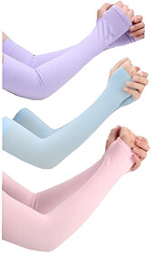 Unisex Full Arm Fingerless Sleeves Gloves for UV, Dust, Summer, UV Sun Protection Arm Sleeves for Men  Women Pack of 3