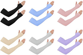 Unisex Full Arm Fingerless Sleeves Gloves for UV, Dust, Summer, UV Sun Protection Arm Sleeves for Men  Women Pack of 6