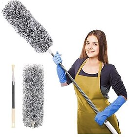Lubela Microfiber Feather Duster Bendable And Extendable Fan Cleaning Duster With 100 Inches Expandable Pole Handle Washable Duster For High Ceiling Fans Window Blinds Furniture (Telescopic Duster C)