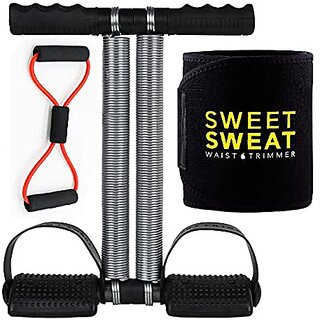                       YUVI TRADERS Double Spring Tummy Trimmer Combo with Sweat Belt And Toning Tube Resistance Band Abdominal Gym Accessories Fat Buster Exerciser Abs Workout Equipment for Men And Women                                              