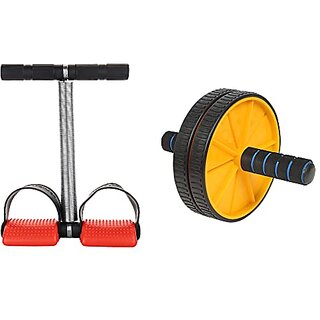                       Oddish Tummy Trimmer Double and Single Spring Combo Pack with Like Ab Roller Tummy Twister Toning Tube Sweat Belt Push up bar Exercise for Men and Women (SINGLE RED+AB ROLLER)                                              