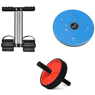                       GJSHOP Tummy Twister for Ab Exercise Fat Burning and Weight Loss And Double Spring Tummy Trimmer with Ab Roller Dual-Wheel with Thick Knee Pad for Abdominal And Core Workout (Multicolour)                                              