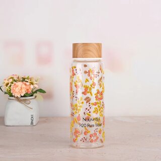                       Nouvetta Citrus Borosilicate Glass Printed Water Bottle with WOODEN LID 1000ml - (NB19410)                                              
