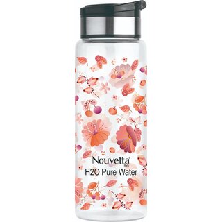                       Nouvetta Cherry Borosilicate Glass Printed Water Bottle with BLACK LID,750 ml - (NB19412)                                              
