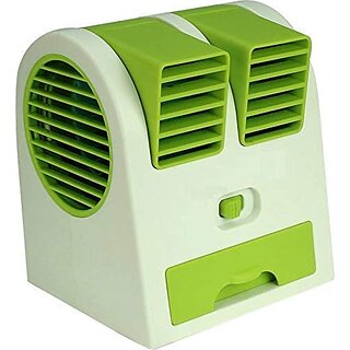 Dream Hub Small USB and Batteries Air Conditioner Water Cooler Portable Dual Bladeless Mini Fan (Multicolour)