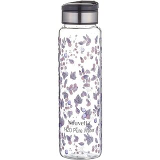                       Nouvetta Berry Borosilicate Glass Printed Water Bottle with BLACK LID,1000 ml - (NB19416)                                              