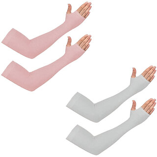 Unisex Full Arm Fingerless Sleeves Gloves for UV, Dust, Summer, UV Sun Protection Arm Sleeves for Men  Women Pack of 2