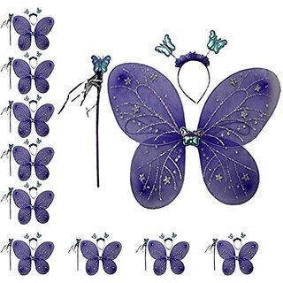 Kaku Fancy Dresses Purple Butterfly Wings With Hairband And Wand Stick For Girls - Pack of 10 Kaku Fancy Dresses Purple Butterfly Wings With Hairband And Wand Stick For Girls - Pack of 10