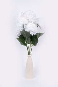 Eikaebana Flower Shop Artificial Guldavari (Chrysanthemum) Flower Bunch (9 Heads, White) Set of 2 (Without Pot)