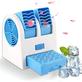 Aseenaa Mini Cooler AC USB and Battery Operated Air Mini Water Air Cooler Cooling Fan Duel Blower with Ice Chamber 1 pc